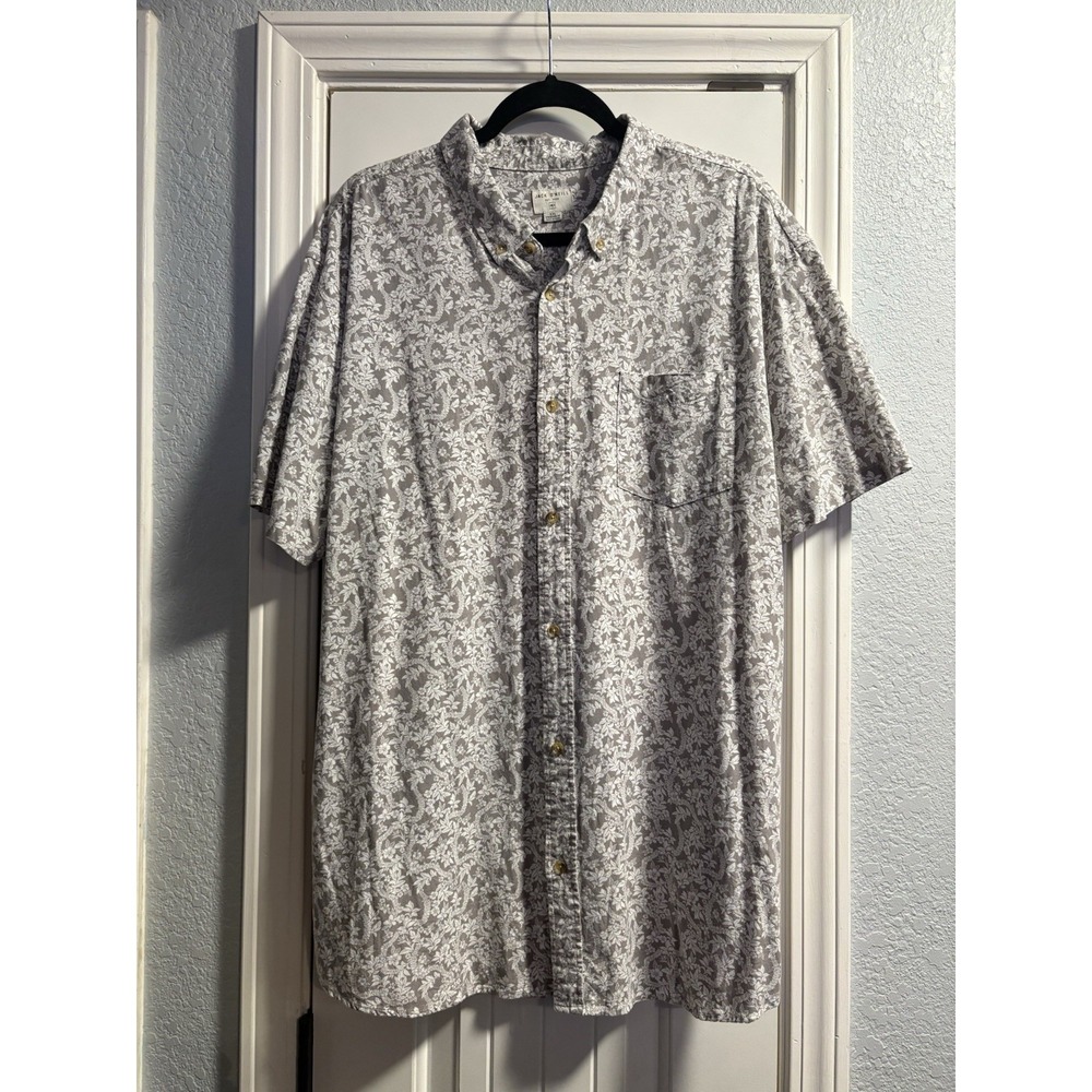 Jack Oneill Shirt Mens XXL Gray White Floral Button Up Short Sleeve Cotton Blend